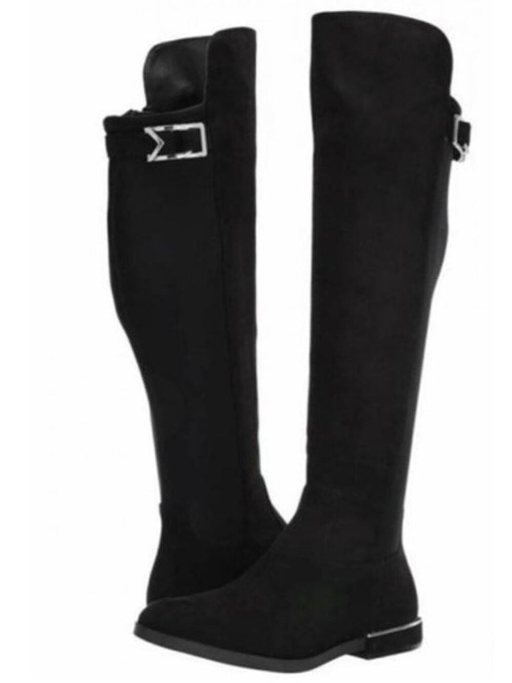 Calvin Klein Presley over knee black Faux Suede boots Silver Hardwear size 7